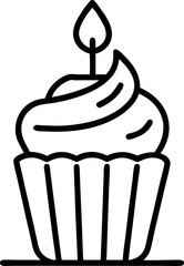 Simple Line Art of a Cupcake with a Lit Candle for Birthday Celebrations