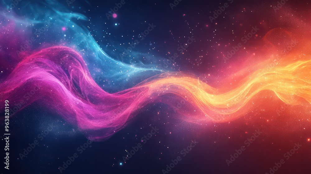 Poster a colorful, swirling galaxy of stars and nebulae. the colors are vibrant and the stars are scattered