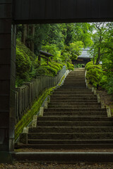 日本　長野県松本市にある牛伏寺の山門へと向かう参道