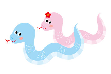 カラフルな可愛い蛇のカップルのイラスト