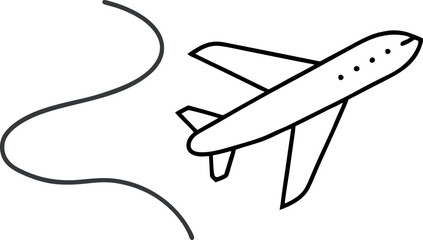 Simple Black and White Illustration of an Airplane in Flight with a Curved Path