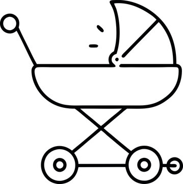 recommend clip art: Minimalist Line Art Icon of Baby Stroller for Parenting and Childcare Themes
