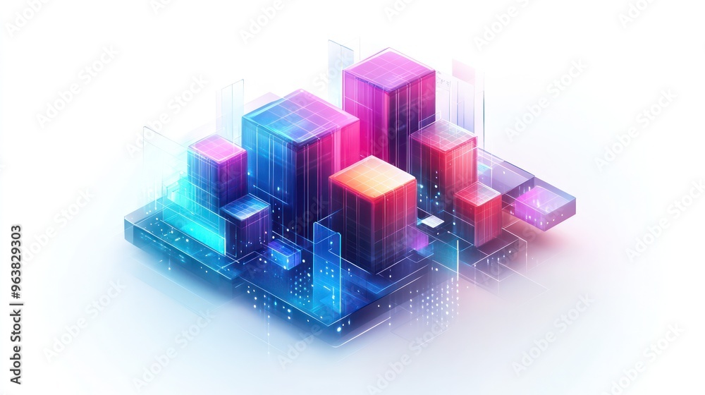 Aufkleber a colorful cityscape made of cubes. the cubes are arranged in a way that creates a sense of depth an
