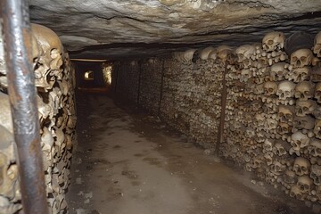 Fototapeta premium A tunnel filled with lots of skulls and bones