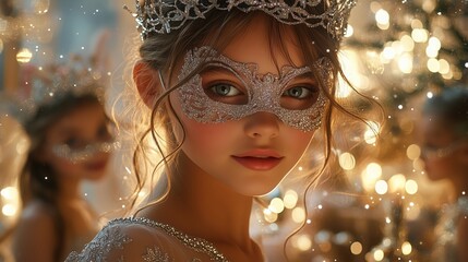 New Year masquerade with girls dressed as fairy princesses