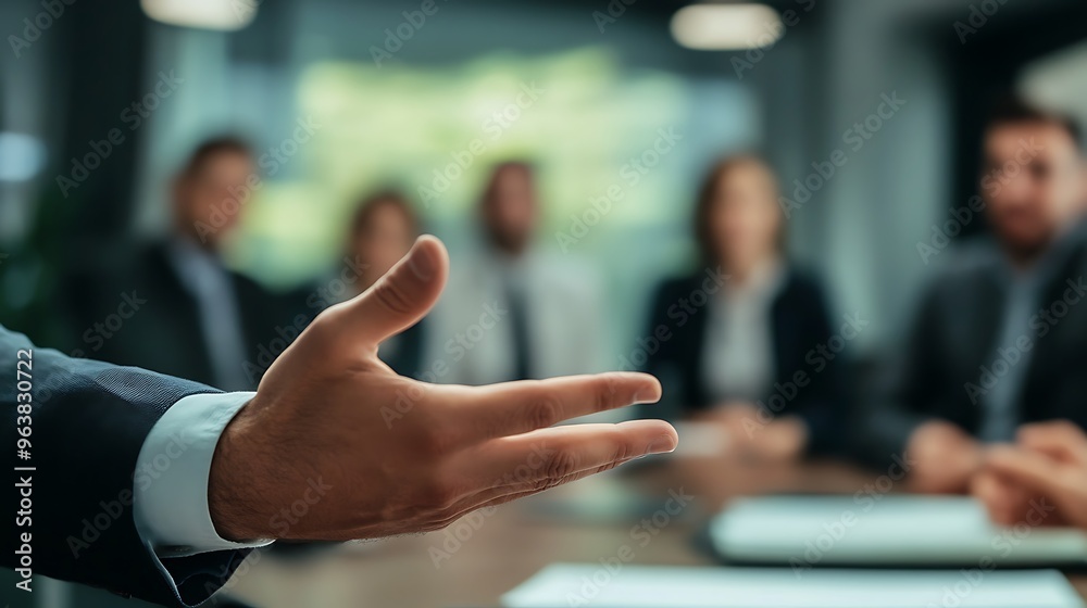 Wall mural closeup of businessman s hand gesturing in meeting