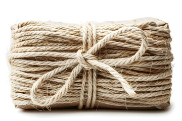 A roll of twine of rope on a white background