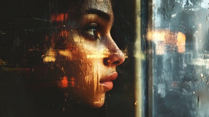 7. A person looking out a window, longing expression