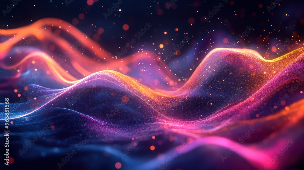 Leinwandbilder The image is a colorful, abstract representation of a wave. The wave is made up of different colors, including red, orange, and blue. The colors are arranged in a way that creates a sense of movement