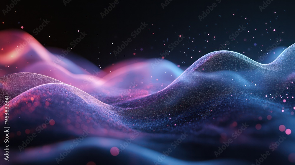 Poster a colorful, abstract image of a wave with purple and pink tones. the image has a dreamy, ethereal qu