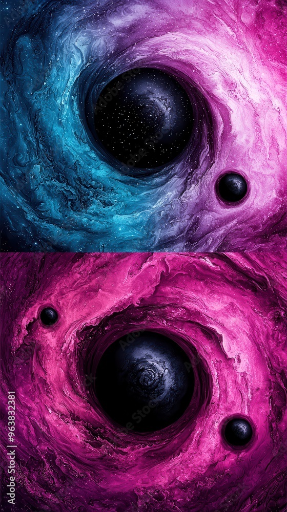 Canvas Prints Abstract Cosmic Swirl with Black Holes.