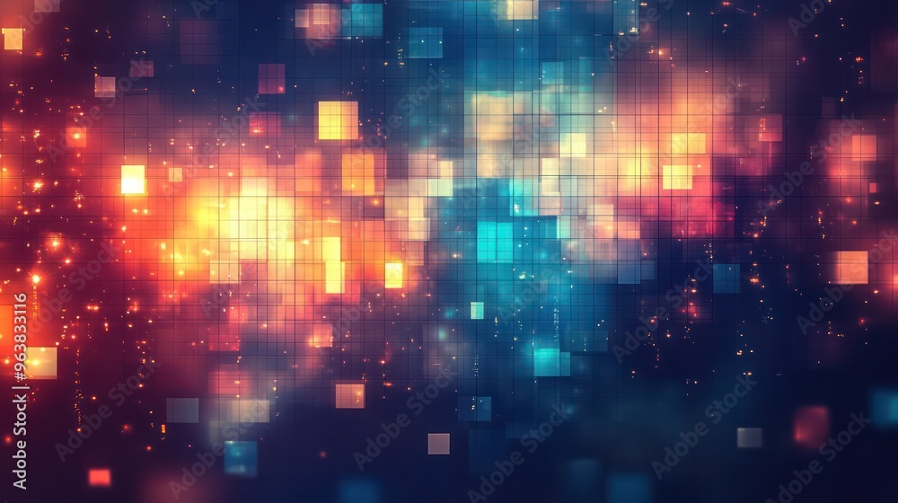 Aufkleber a colorful, abstract image of a starry sky with a blue and yellow background. the image is full of b