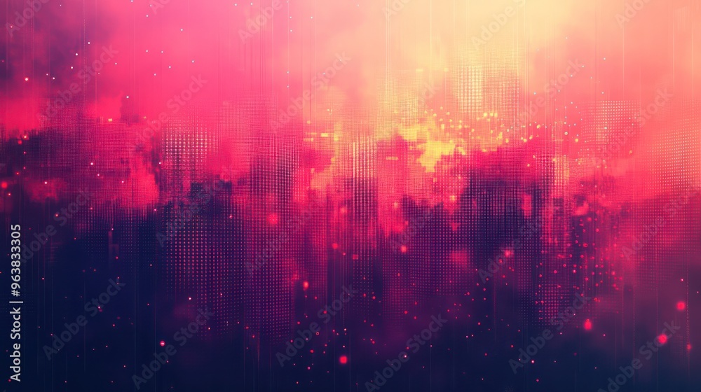 Aufkleber a colorful background with a lot of dots and a few lines. the background is pink and blue