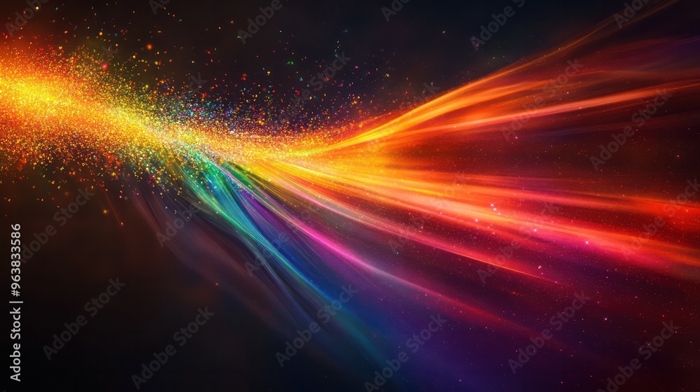 Poster A colorful, swirling stream of light with a rainbow effect. The image is a vibrant and dynamic representation of energy and movement