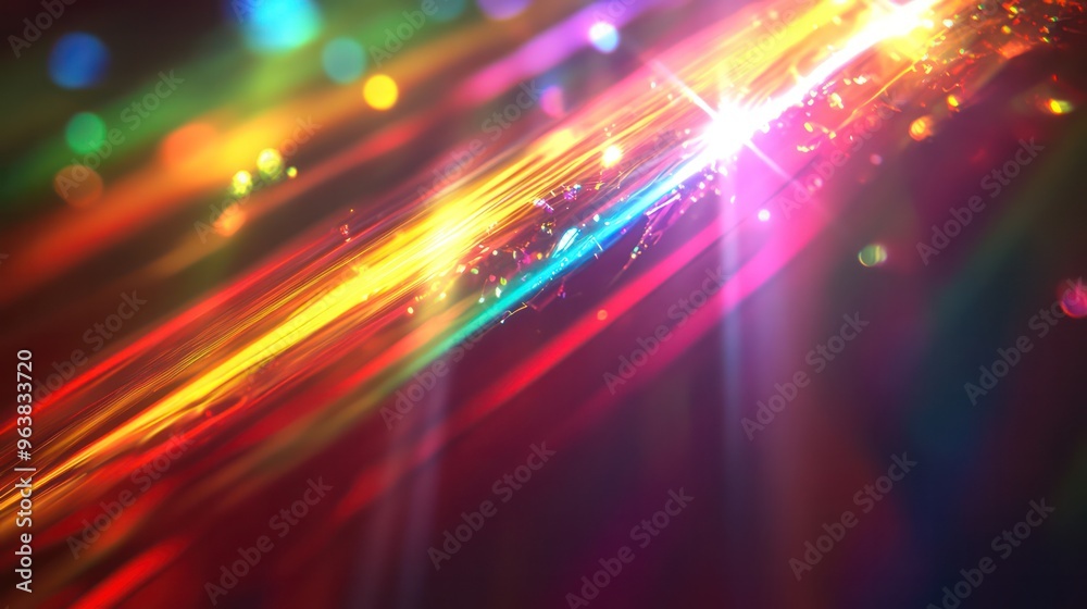 Aufkleber a colorful, abstract image with a bright light shining through it. the colors are vibrant and the li