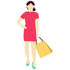 Happy Woman Carrying Shopping Bags Illustration. Vector Character in Flat Cartoon Design