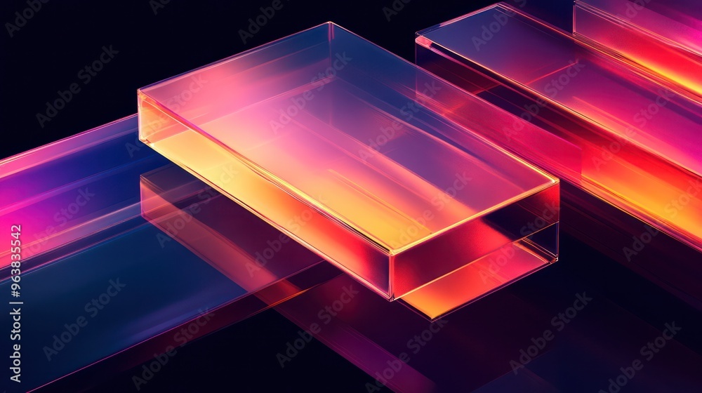 Poster A colorful image of a square made of glass. The image is abstract and has a modern feel to it