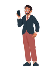 entrepreneur in suit showing mobile phone