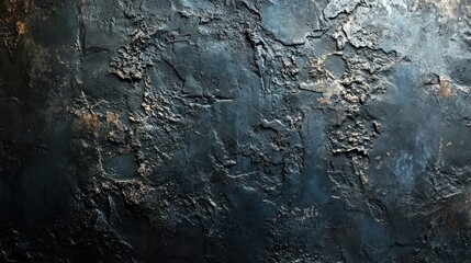 Obraz premium A wall with a lot of cracks and holes. The wall is dark blue and has a rough texture