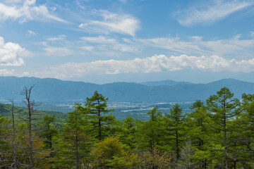 日本　長野県茅野市にある日向木場展望台から見えるパノラマ風景