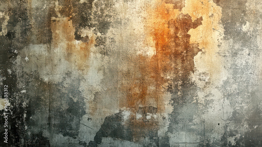 Poster a wall with a lot of cracks and peeling paint. the wall is covered in rust and has a lot of texture
