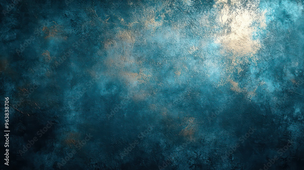 Poster a blue background with a few specks of gold. the blue background is the main focus of the image