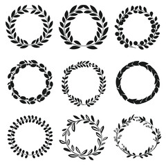 Obraz premium Nine black and white laurel wreath designs symbolizing victory and honor.