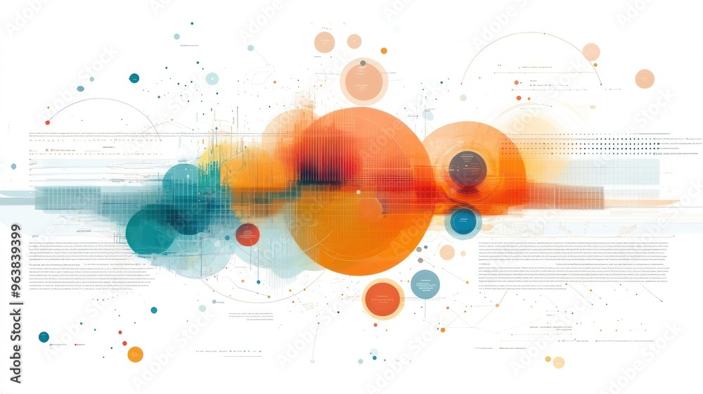 Leinwandbilder A colorful abstract design with many circles and lines. The circles are of different sizes and colors, and the lines are thin and wavy. Scene is energetic and dynamic, with a sense of movement