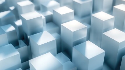 Obraz premium A dynamic 3D grid of white geometric cubes, capturing the precision of light and shadows on a tech background.