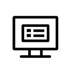 Fototapeta premium Simple black and white computer monitor icon with user interface elements.