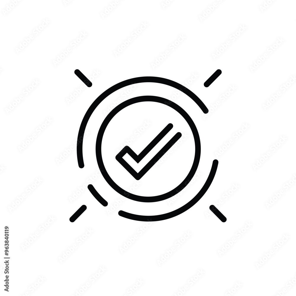Poster minimalist checkmark icon with circular design in black and white.