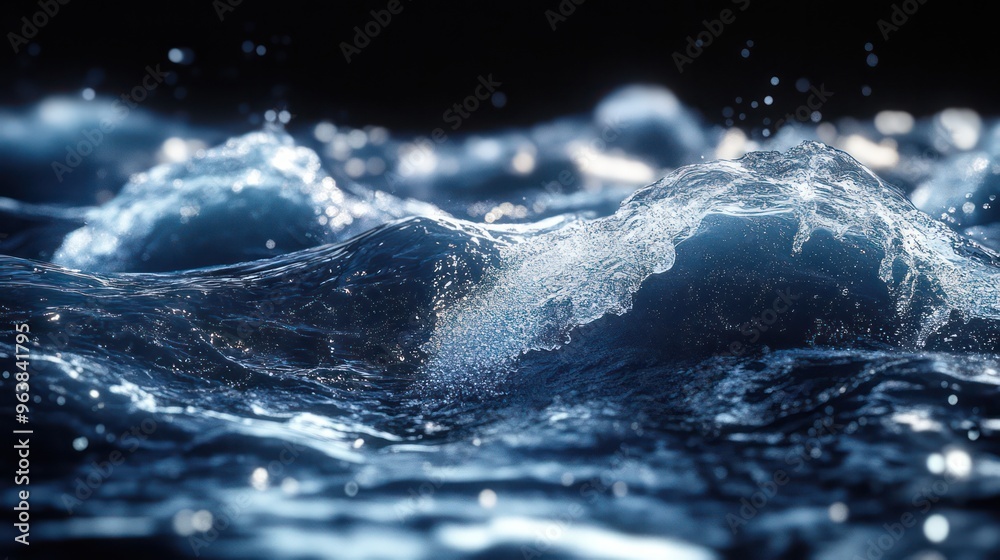 Aufkleber The image is of a wave in the ocean, with water droplets and bubbles floating in the air. Scene is calm and serene, as the water appears to be still and peaceful