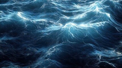 Obraz premium The image is of a large body of water with waves crashing against the shore. The water is a deep blue color, and the waves are large and powerful. Scene is one of awe and wonder