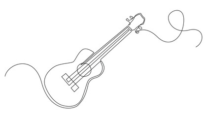 Fototapeta premium continuous line acoustic guitar.one line drawing of classical guitar.vector illustration single line icon of acoustic guitar.isolated white background