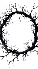 Fototapeta premium Halloween wreath clipart, spooky decor element, watercolor illustration, defined edges, wreath made of black branches, isolated on white background