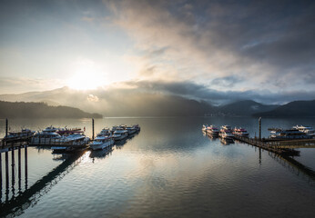 The beautiful scenery of the Sun Moon Lake pier.