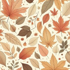 Colorful seamless autumn leaves pattern with floral elements and butterflies, designed for wallpaper or fabric texture