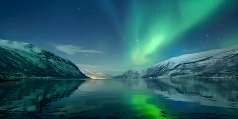 Arafed image of a lake with rocks and a boat under the aurora lights