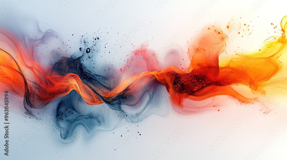 Poster a colorful, swirling line of paint with a red and blue section. the line is full of splatters and he