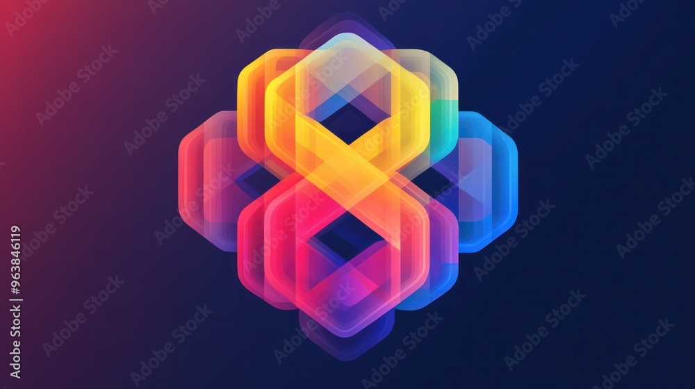 Fototapete A colorful, abstract design of a number 8. The design is made up of many different colored squares and triangles. Scene is bright and cheerful, with the colors creating a sense of energy
