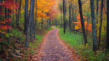 Fototapeta premium Winding Path Through Autumn Forest