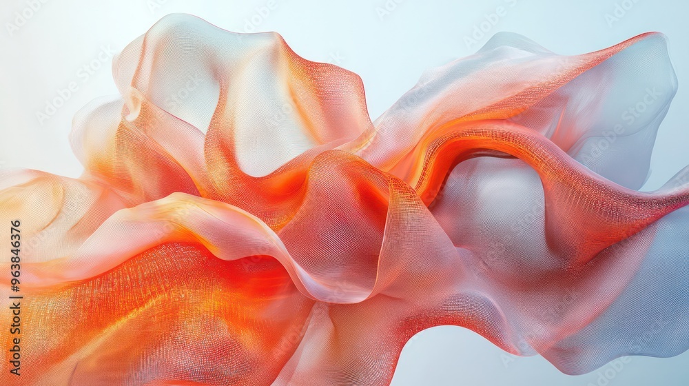 Poster a piece of fabric with a red and white swirl pattern. the fabric is orange and white, and it looks l