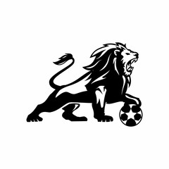 lion with soccer ball black and white