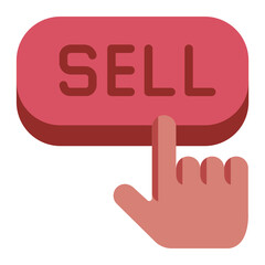 Hand pressing sell button representing stock market transaction and selling shares.