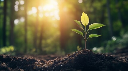 New sapling growing in a forest