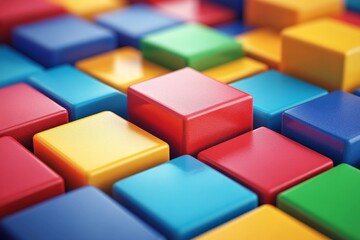 Obraz premium A vibrant assortment of colorful wooden blocks arranged for play and construction