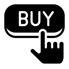 Hand pressing buy button in stock market transaction.