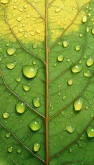 Close-up of a Green Leaf Covered in Water Droplets