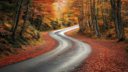 Fototapeta premium Winding Road Through Autumnal Forest