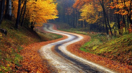 Obraz premium Winding Road Through Autumn Forest